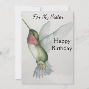Carte Soeur Anniversaire Hummingbird Elegant Aquarelle