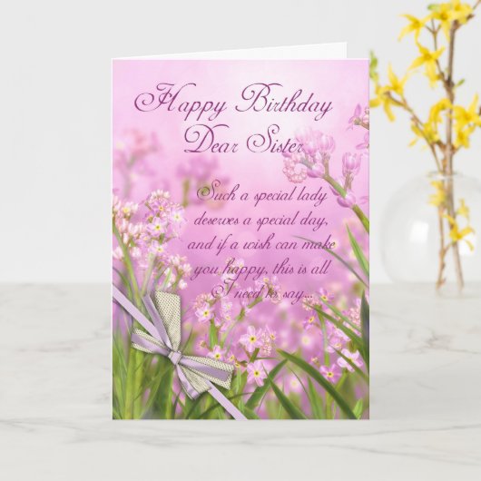 Carte Soeur Anniversaire - Rose Feminine Florale A (Fleur jaune)