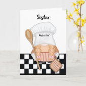 Carte Soeur Anniversaire Whimsical Gnome Chef Cuisine (Fleur jaune)