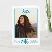 Carte Soeur branchée 70e anniversaire Bleu Script photo (Devant)