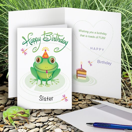 Carte Soeur Cute Grenouille d'anniversaire