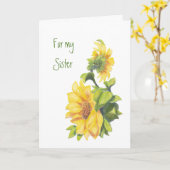 Carte Soeur d'anniversaire, Fleurs de soleil aquarelle,  (Fleur jaune)