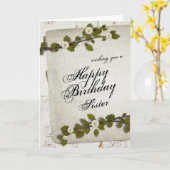 Carte Soeur en bois blanche de joyeux anniversaire (Fleur jaune)