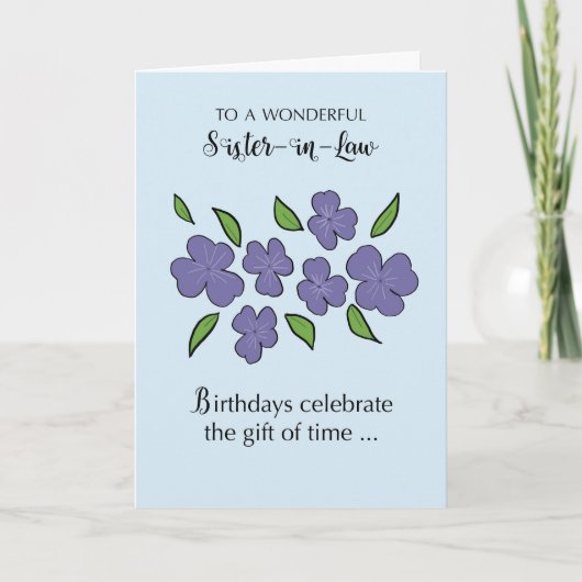Carte Soeur en droit Anniversaire avec Fleurs violettes (Devant)