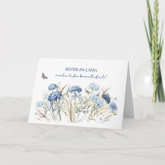 Carte Soeur en droit Anniversaire Dusty Blue Fleurs sauv (Devant)