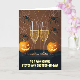 Carte Soeur et Frère en Droit Halloween Champagne Fun