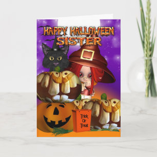Carte Soeur Halloween sorcière citrouille Jack-o'-lanter