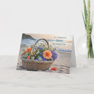 Carte Sœur Joyeuse Fête des Mères avec un joli panier 