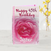 Carte SOEUR - Joyeux 45ème anniversaire - Rose rose (Fleur jaune)