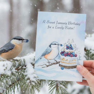 Carte Sœur Joyeux Anniversaire de Janvier Oiseau à Poitr