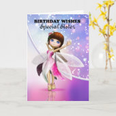 Carte Soeur, Joyeux anniversaire mignon danse fée (Fleur jaune)