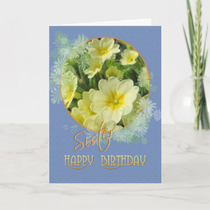 Carte Soeur Joyeux Primroses d'anniversaire Bleu et Jaun