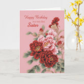 Carte Soeur Peonies d'anniversaire (Fleur jaune)