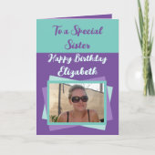Carte Soeur photo nom vert violet anniversaire (Devant)