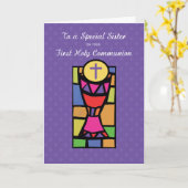 Carte Soeur, première communion Félicitations, Coupe et (Fleur jaune)