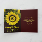 Carte SOEUR - quarantième anniversaire avec le tournesol (Intérieur)