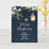 Carte Soeur Rustique à la neige et famille Joyeux Noël (Fleur jaune)