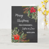 Carte Soeur rustique en aquarelle en droit Joyeux Noël (Fleur jaune)