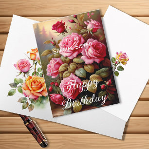Carte Sœur spéciale Fleurs roses roses colorées Annivers