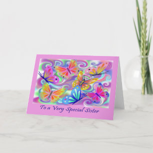 Carte Sœur spéciale Papillons roses