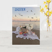 CARTE * SOEUR SPÉCIALE* SALUT D'ANNIVERSAIRE DE PLAGE (Fleur jaune)