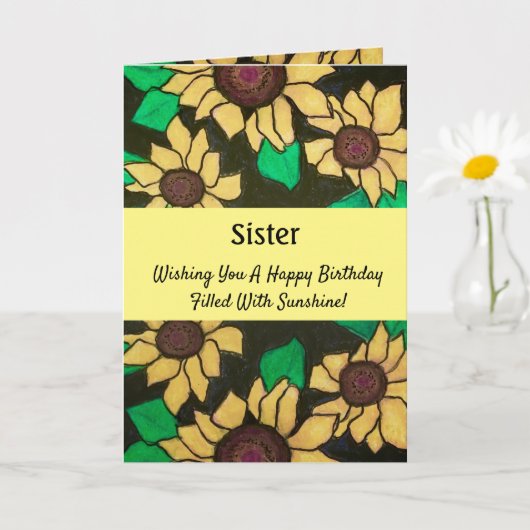 Carte Soeur Sunny Sunflowers Joyeux anniversaire (Petite plante)