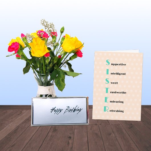 Carte Soeur texte d'anniversaire fleurs pêche anniversai
