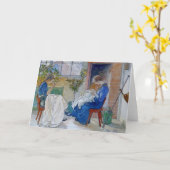 Carte Soeurs cousant par la cheminée (Fleur jaune)