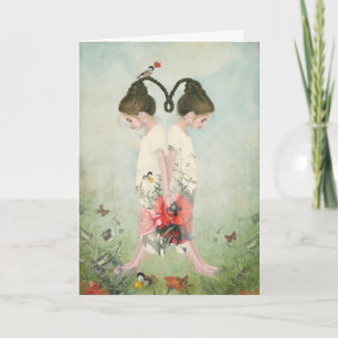 Carte Soeurs, jumeaux, fleurs, beaux-arts,
