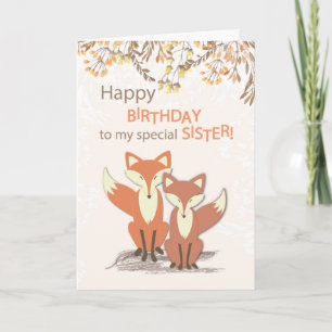 Carte Soeurs Renards d'anniversaire, Feuilles de succurs