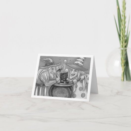 CARTE SŒURS SORCIÈRES, CHAT NOIR & POTION D'HALLOWEEN (Devant)