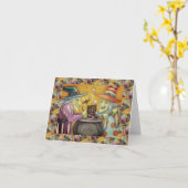 CARTE SŒURS SORCIÈRES, CHAT NOIR & POTION D'HALLOWEEN (Fleur jaune)