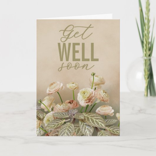 Carte Soft Beige Floral Get Well Soon Personalized Card (Devant)