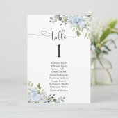 Carte Soft Blue Botanical Table Number Seating Chart (Debout devant)