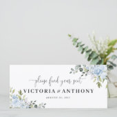 Carte Soft Blue Botanical Wedding Head Table Sign (Debout devant)