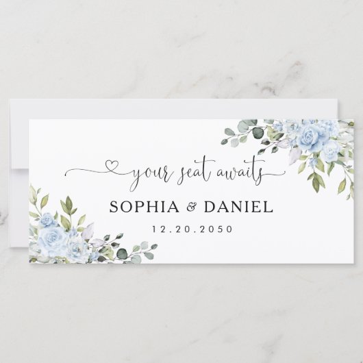Carte Soft Blue Botanical Wedding Head Table Sign (Devant)