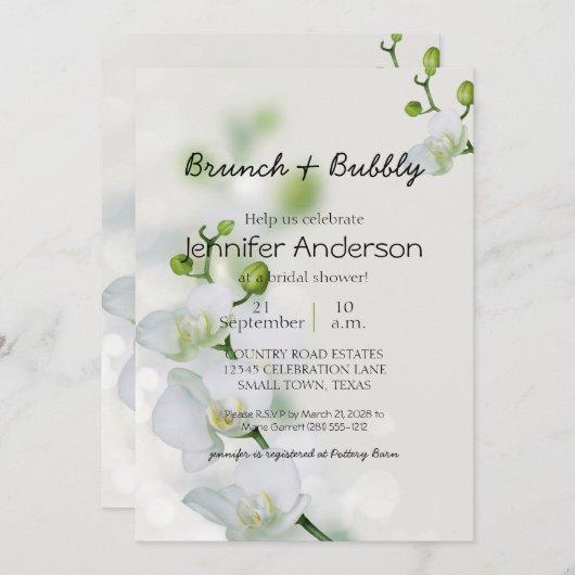 Carte Soft Elegant Orchid Bridal Brunch (Devant / Derrière)