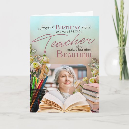 Carte Soft Floral Teacher Birthday Keepsake Photo (Devant)