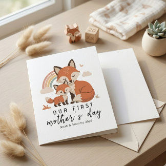 Carte Soft Pastel Fox Mom Baby First Mother’s Day 