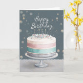 Carte Soft Pastels Pink, Teal & Silver Birthday Cake (Fleur jaune)