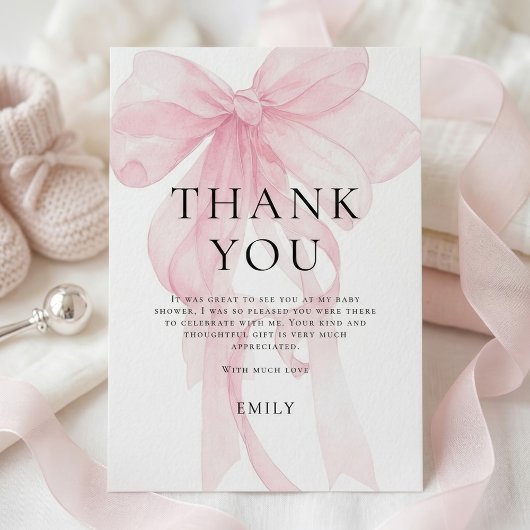 Carte Soft Pink Bow Baby Shower Thank You