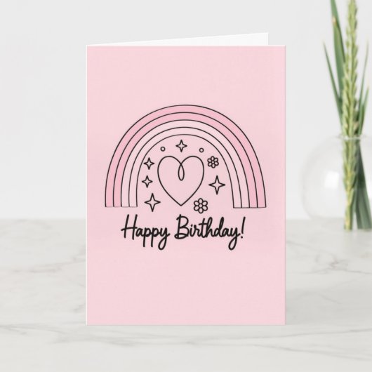 Carte Soft pink minimalist heart with rainbow birthday (Devant)