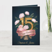 Carte Soft Pink Peonies & Gold 15e anniversaire Mariage (Devant)