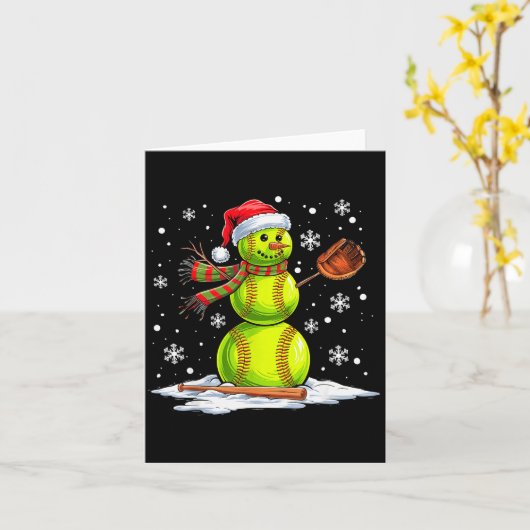 Carte Softball Snowman Softball Player Santa Hat Christm (Fleur jaune)