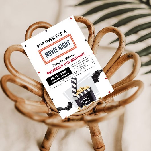 Carte Soirée cinéma Élégante Anniversaire Fête Invitatio