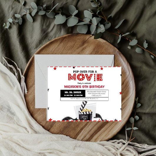 Carte Soirée cinéma Élégante Anniversaire Fête Invitatio