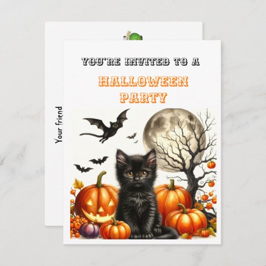 Carte Soirée Costume d'Halloween pour les petits (Devant / Derrière)