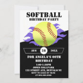 Carte Soirée d'anniversaire Softball Purple Fire (Devant)