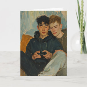 Carte Soirée de jeux sur le canapé rayé