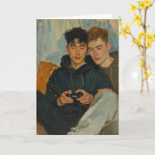 Carte Soirée de jeux sur le canapé rayé (Fleur jaune)